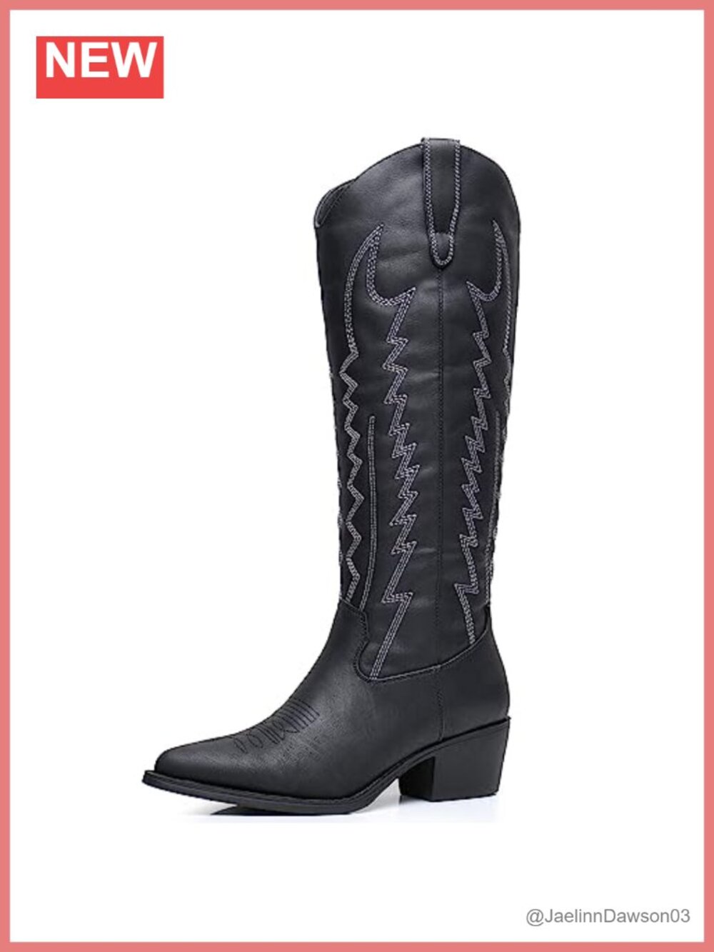 Women's Knee High Cowboy Boots, Faux Leather, Pointed Toe, Embroidered, Zip